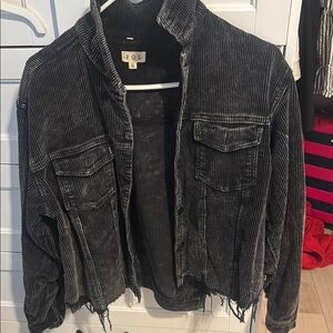 POL Black Corduroy Jean Jacket Classic Style